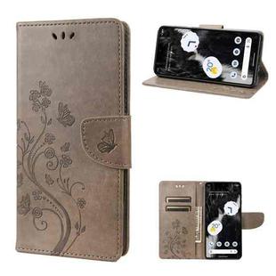 For Google Pixel 7 Pro 5G Butterfly Flower Pattern Flip Leather Phone Case(Grey)