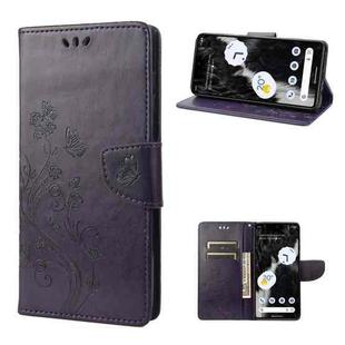 For Google Pixel 7 Pro 5G Butterfly Flower Pattern Flip Leather Phone Case(Dark Purple)