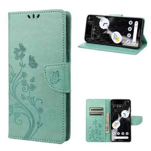 For Google Pixel 7 Pro 5G Butterfly Flower Pattern Flip Leather Phone Case(Green)