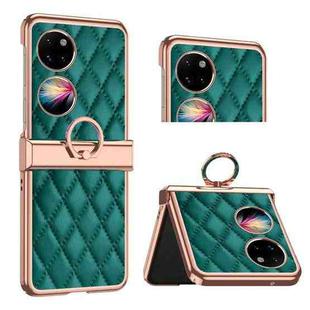 For Huawei P50 Pocket Grid Leather Pattern Electroplating Frame Folding Phone Case(Green)