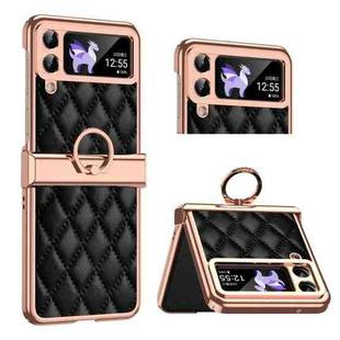 For Samsung Galaxy Z Flip3 5G Grid Leather Pattern Electroplating Frame Folding Phone Case(Black)