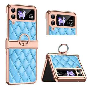 For Samsung Galaxy Z Flip3 5G Grid Leather Pattern Electroplating Frame Folding Phone Case(Blue)