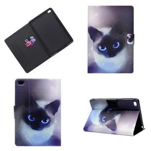 For iPad mini  2 / 3 / 4 / 5 Horizontal Painted Flat Leather Case with Sleep Function & Pen Cover & Card Slot & Holder(Blue Eyed Cat)