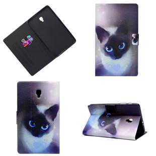 For Galaxy Tab A 10.5 T590 Horizontal Painted Flat Leather Case with Sleep Function & Pen Cover & Card Slot & Holder(Blue Eyed Cat)