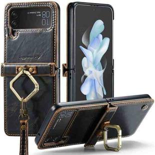 For Samsung Galaxy Z Flip4 CaseMe 003 Crazy Horse Texture Leather Phone Case with Lanyard(Coffee)