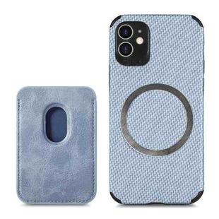 For iPhone 12 Carbon Fiber Leather Card Magsafe Case(Blue)