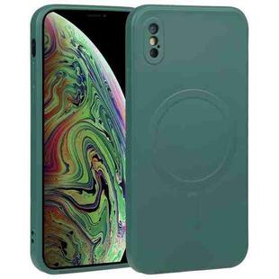 For iPhone XS Max Liquid Silicone Full Coverage Shockproof Magsafe Phone Case(Deep Green)