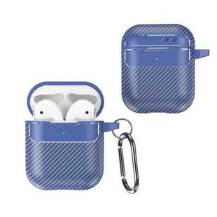 For AirPods 1 / 2 Carbon Fiber Texture Anti-fall Earphone Protective Case(Blue)