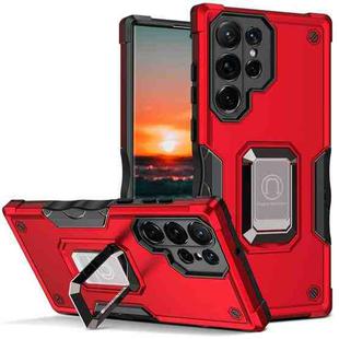 For Samsung Galaxy S23 Ultra 5G Ring Holder Non-slip Shockproof Armor Phone Case(Red)