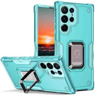 For Samsung Galaxy S23 Ultra 5G Ring Holder Non-slip Shockproof Armor Phone Case(Mint Green)