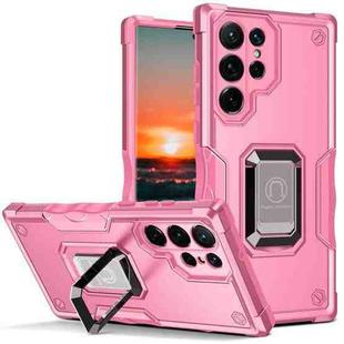 For Samsung Galaxy S23 Ultra 5G Ring Holder Non-slip Shockproof Armor Phone Case(Pink)