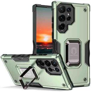 For Samsung Galaxy S23 Ultra 5G Ring Holder Non-slip Shockproof Armor Phone Case(Green)