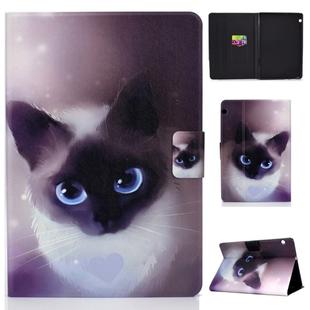 Horizontal Painted Flat Leather Case with Pen Cover & Card Slot & Holder(Blue Eyed Cat)