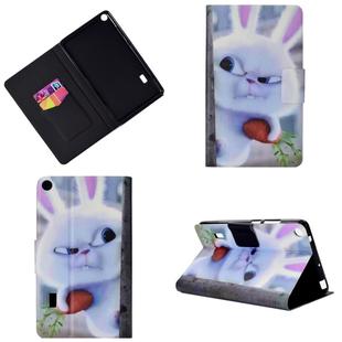 Horizontal Painted Flat Leather Case with Pen Cover & Card Slot & Holder(White Rabbit)