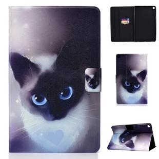 Horizontal Painted Flat Leather Case with Pen Cover & Card Slot & Holder(Blue Eyed Cat)