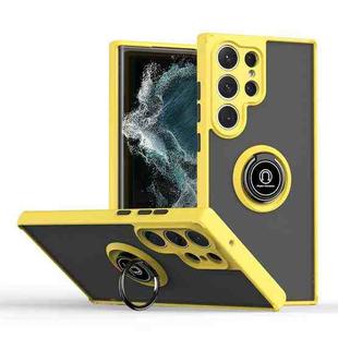 For Samsung Galaxy S23 Ultra 5G Q Shadow I Ring Holder PC and TPU Hybrid Phone Case(Yellow)