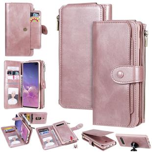 For Galaxy S10+ Multifunctional Retro Detachable Magnetic Horizontal Flip Leather Case with Card Slots & Holder & Wallet & Photo Frame(Rose Gold)