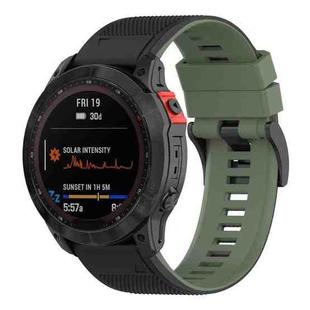 For Garmin Fenix 7X Two-color Silicone Watch Band(Black Dark Green)