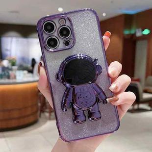 For iPhone 14 Astronaut Holder Gradient Glitter Powder Phone Case(Purple)