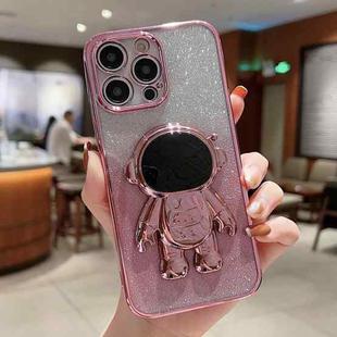 For iPhone 14 Pro Max Astronaut Holder Gradient Glitter Powder Phone Case(Pink)