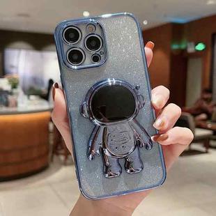 For iPhone 14 Pro Max Astronaut Holder Gradient Glitter Powder Phone Case(Blue)