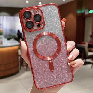 For iPhone 14 Electroplating Magsafe Gradient Glitter Powder Phone Case(Red)