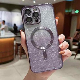 For iPhone 14 Electroplating Magsafe Gradient Glitter Powder Phone Case(Dark Purple)