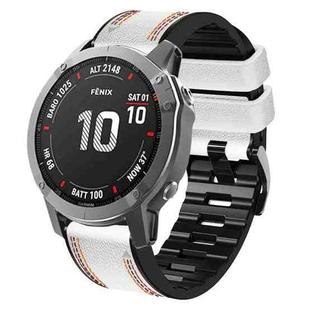 For Garmin Fenix 7 Tricolor Stitching Silicone Leather Watch Band(White)