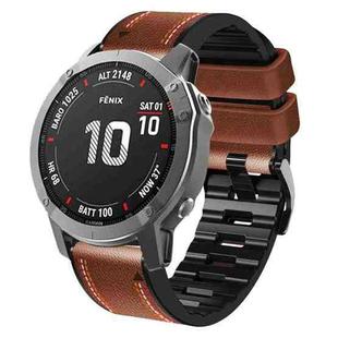For Garmin Fenix 7X Tricolor Stitching Silicone Leather Watch Band(Brown)