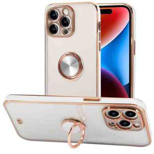 For iPhone 14 Two Color Electroplating Ring Holder Phone Case(White)