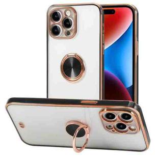 For iPhone 14 Plus Two Color Electroplating Ring Holder Phone Case(Black)