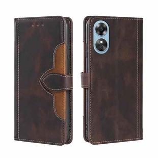For OPPO A17 Skin Feel Magnetic Buckle Leather Phone Case(Brown)