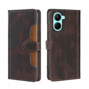 For Realme C33 4G Skin Feel Magnetic Buckle Leather Phone Case(Brown)