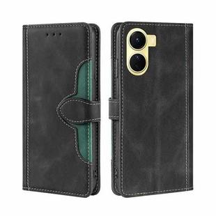 For vivo Y16 4G/Y02s 4G Skin Feel Magnetic Buckle Leather Phone Case(Black)