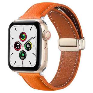 Folding Buckle Genuine Leather Watch Band for Apple Watch Ultra 49mm / Series 8&7 45mm / SE 2&6&SE&5&4 44mm / 3&2&1 42mm(Orange)