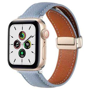 Folding Buckle Genuine Leather Watch Band for Apple Watch Ultra 49mm / Series 8&7 45mm / SE 2&6&SE&5&4 44mm / 3&2&1 42mm(Sky Cloud Blue)