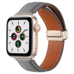 Folding Buckle Genuine Leather Watch Band for Apple Watch Series 8&7 41mm / SE 2&6&SE&5&4 40mm / 3&2&1 38mm(Nebula Ash)