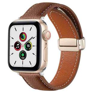 Folding Buckle Genuine Leather Watch Band for Apple Watch Series 8&7 41mm / SE 2&6&SE&5&4 40mm / 3&2&1 38mm(Brown)