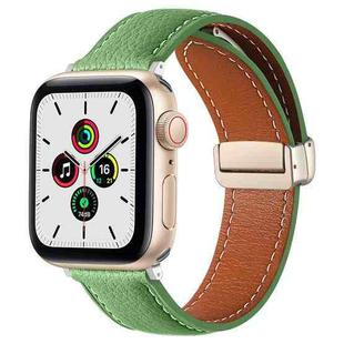 Folding Buckle Genuine Leather Watch Band for Apple Watch Series 8&7 41mm / SE 2&6&SE&5&4 40mm / 3&2&1 38mm(Green)