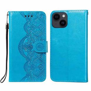 For iPhone 14 / 13 Flower Vine Embossing Flip Leather Phone Case(Blue)