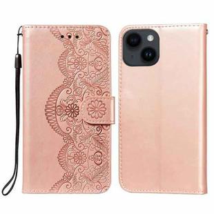 For iPhone 14 Plus Flower Vine Embossing Flip Leather Phone Case(Rose Gold)