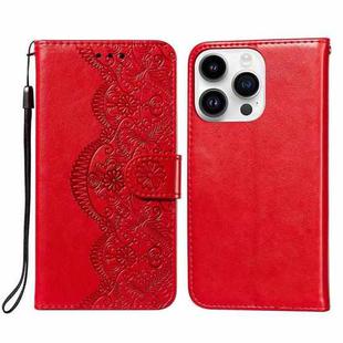 For iPhone 14 Pro Flower Vine Embossing Flip Leather Phone Case(Red)