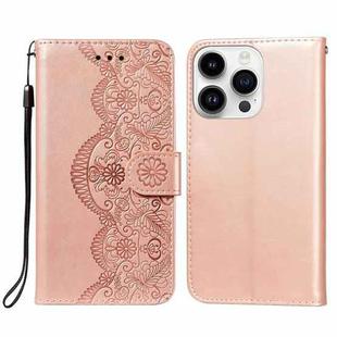 For iPhone 14 Pro Flower Vine Embossing Flip Leather Phone Case(Rose Gold)