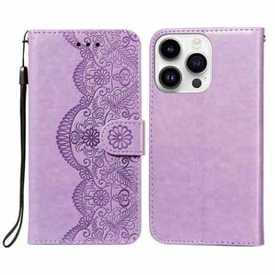 For iPhone 14 Pro Flower Vine Embossing Flip Leather Phone Case(Purple)