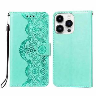 For iPhone 14 Pro Max Flower Vine Embossing Flip Leather Phone Case(Green)