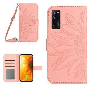 For ZTE Axon 20 4G/20 5G Skin Feel Sun Flower Pattern Flip Leather Phone Case with Lanyard(Pink)