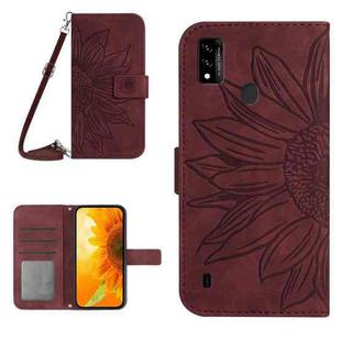 For ZTE Blade A51/A7P Skin Feel Sun Flower Pattern Flip Leather Phone Case with Lanyard(Wine Red)