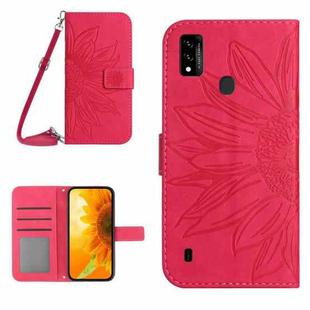 For ZTE Blade A51/A7P Skin Feel Sun Flower Pattern Flip Leather Phone Case with Lanyard(Rose Red)