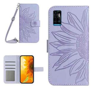 For ZTE Blade A71 Skin Feel Sun Flower Pattern Flip Leather Phone Case with Lanyard(Purple)