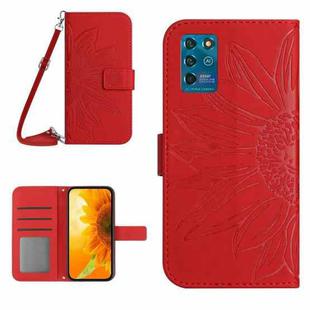 For ZTE Blade V30 Vita Skin Feel Sun Flower Pattern Flip Leather Phone Case with Lanyard(Red)